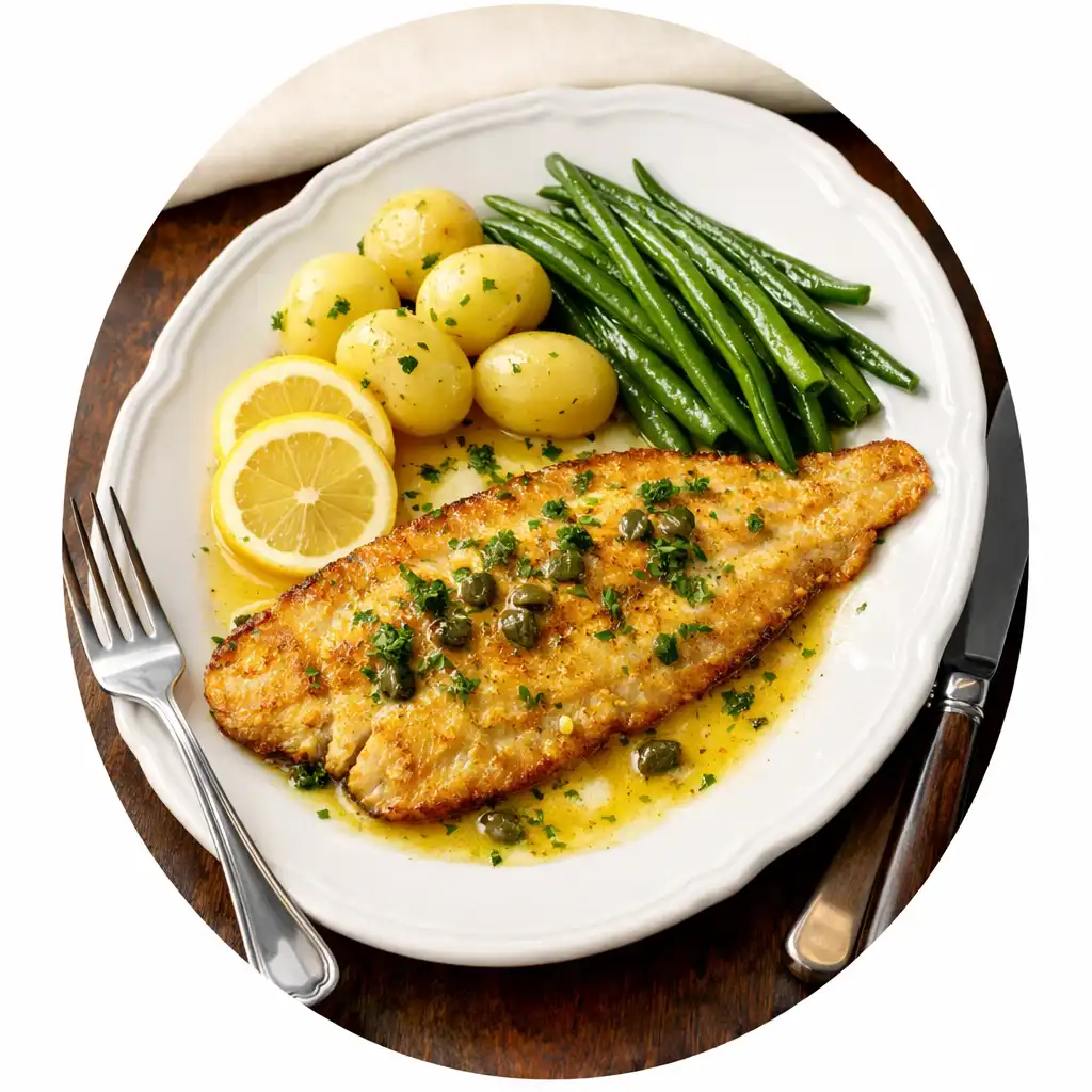 Sole meunière avec pommes de terre vapeur et haricots verts