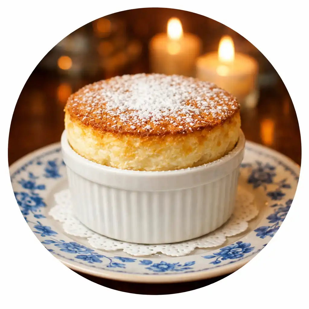 Soufflé au Grand Marnier dans un ramequin en porcelaine