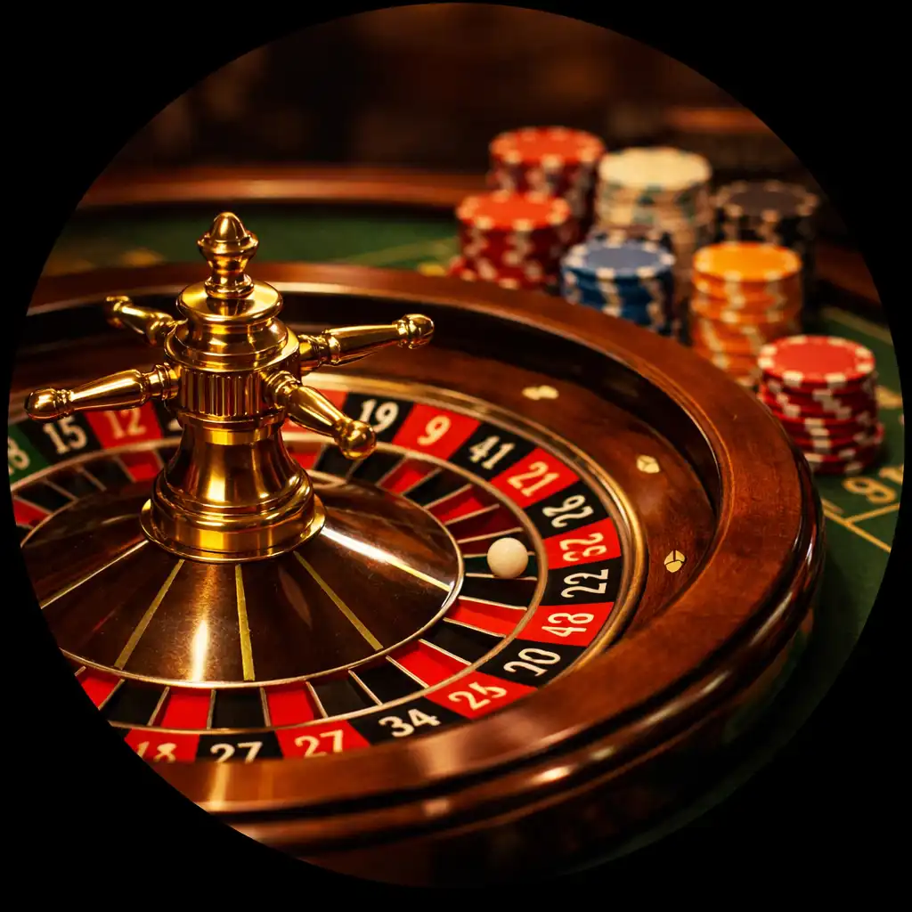 Roulette de casino physique avec cylindre en laiton et jetons colorés