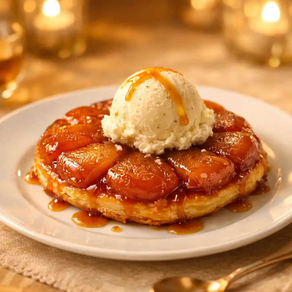 Tarte Tatin caramélisée avec glace à la vanille